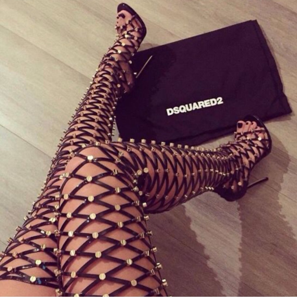 DSQUARED2 Black and Gold Heeled Boots